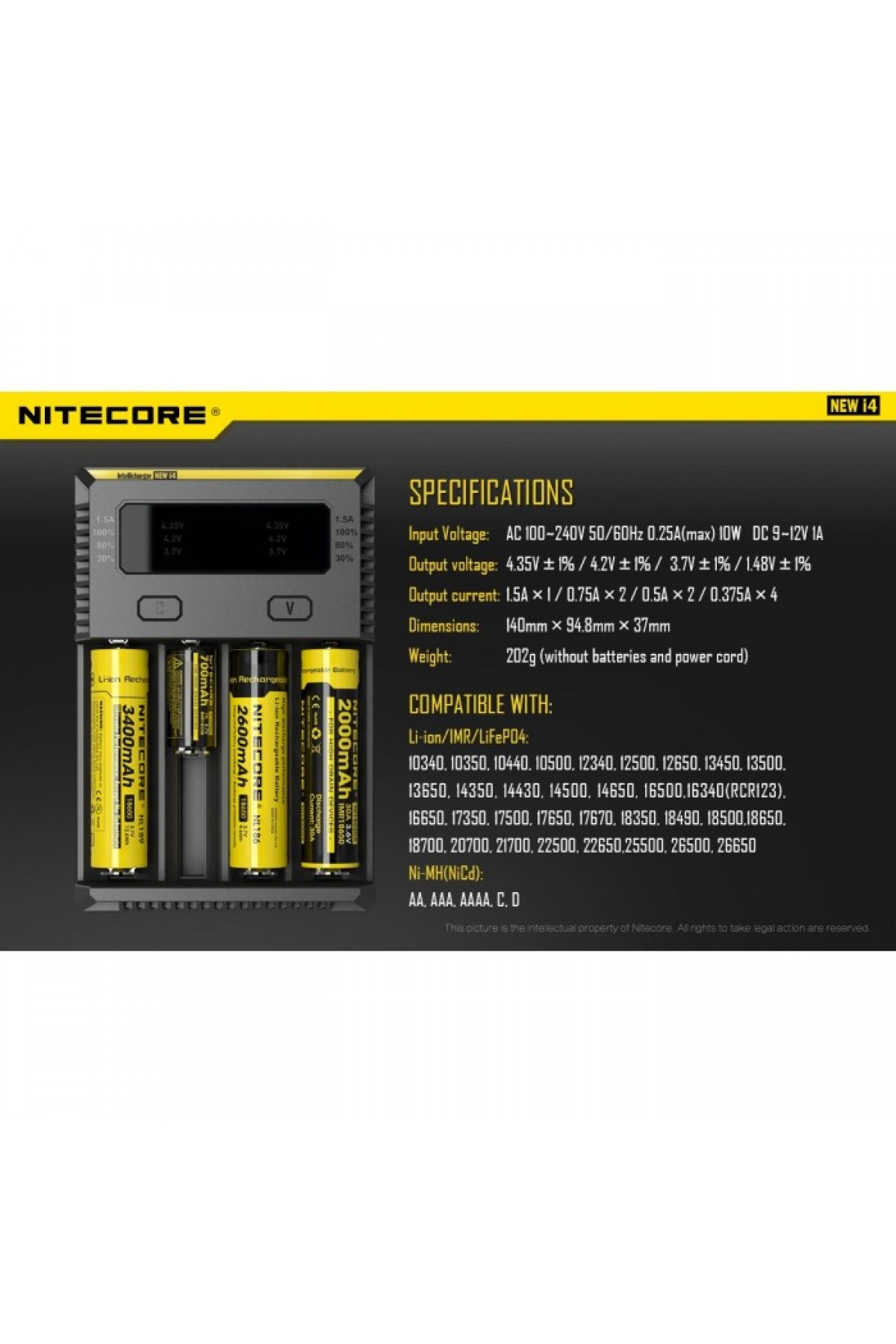 Nitecore Intellicharger New i4 Li-ion 18650 Pil Şarj Aleti